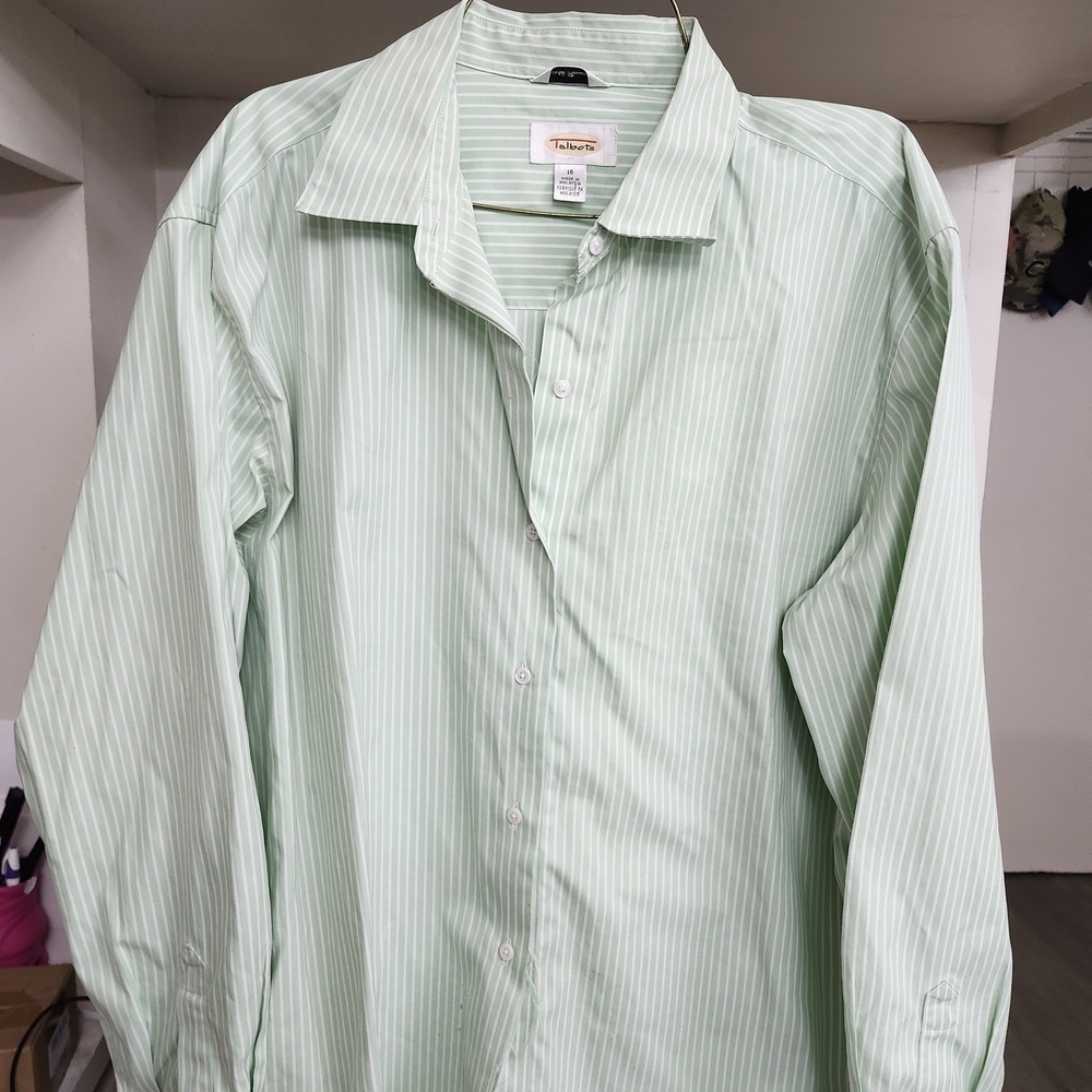Talbots Women's Mint Green Striped Button Down Shirt